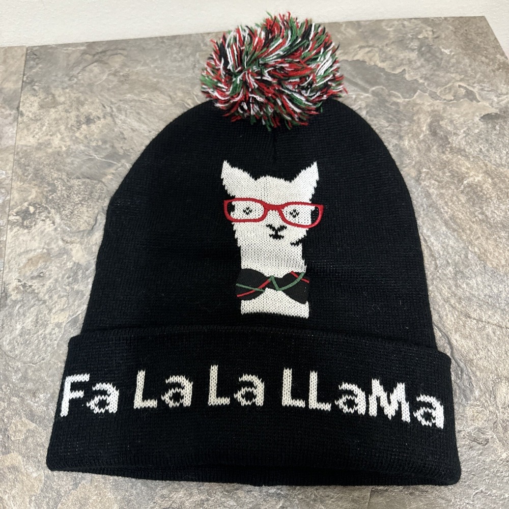 Christmas Fa La La Llama Hat Adult Unisex Beanie (pompom) One Size EUC